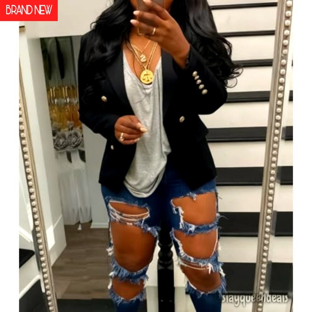 Cropped Double Breasted Blazer Jacket, Polyester … - image 4